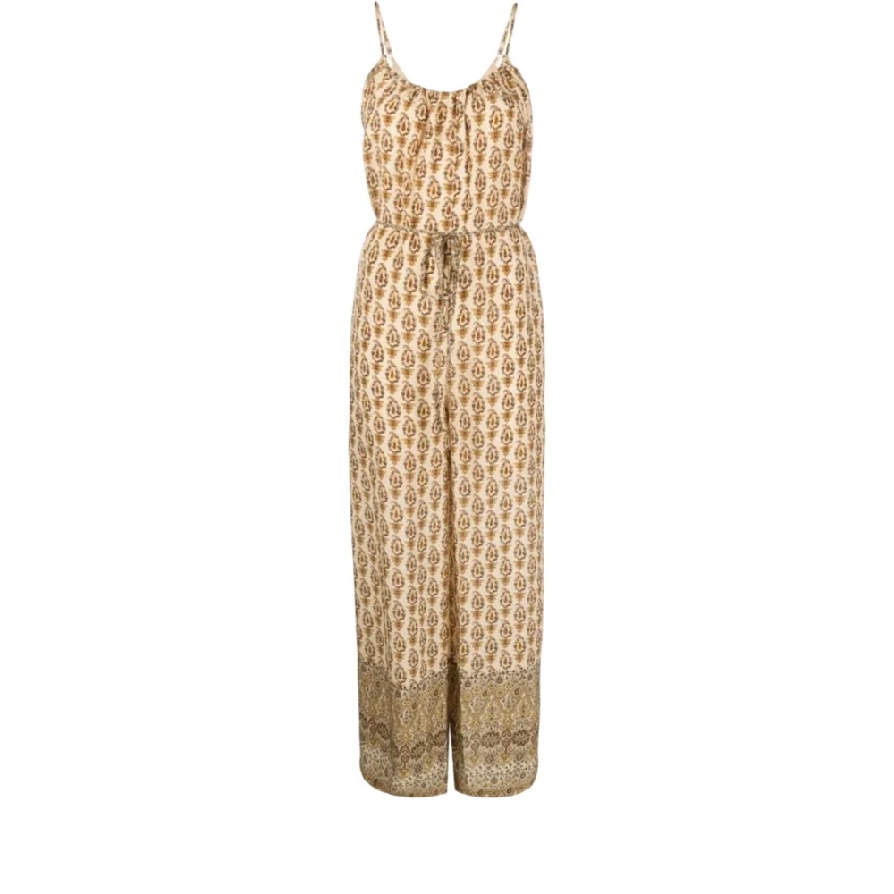Gold Hawk Jumpsuit Silk Provence Raffia Paisley Wide Leg New XS